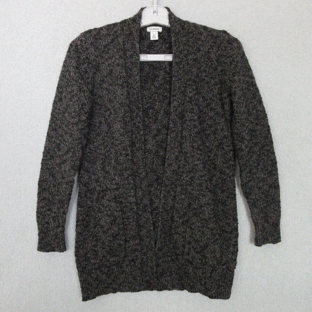 LLBean Cardigan Sweater Womens XS Open Front Long Sleeve Pockets Gray Marled